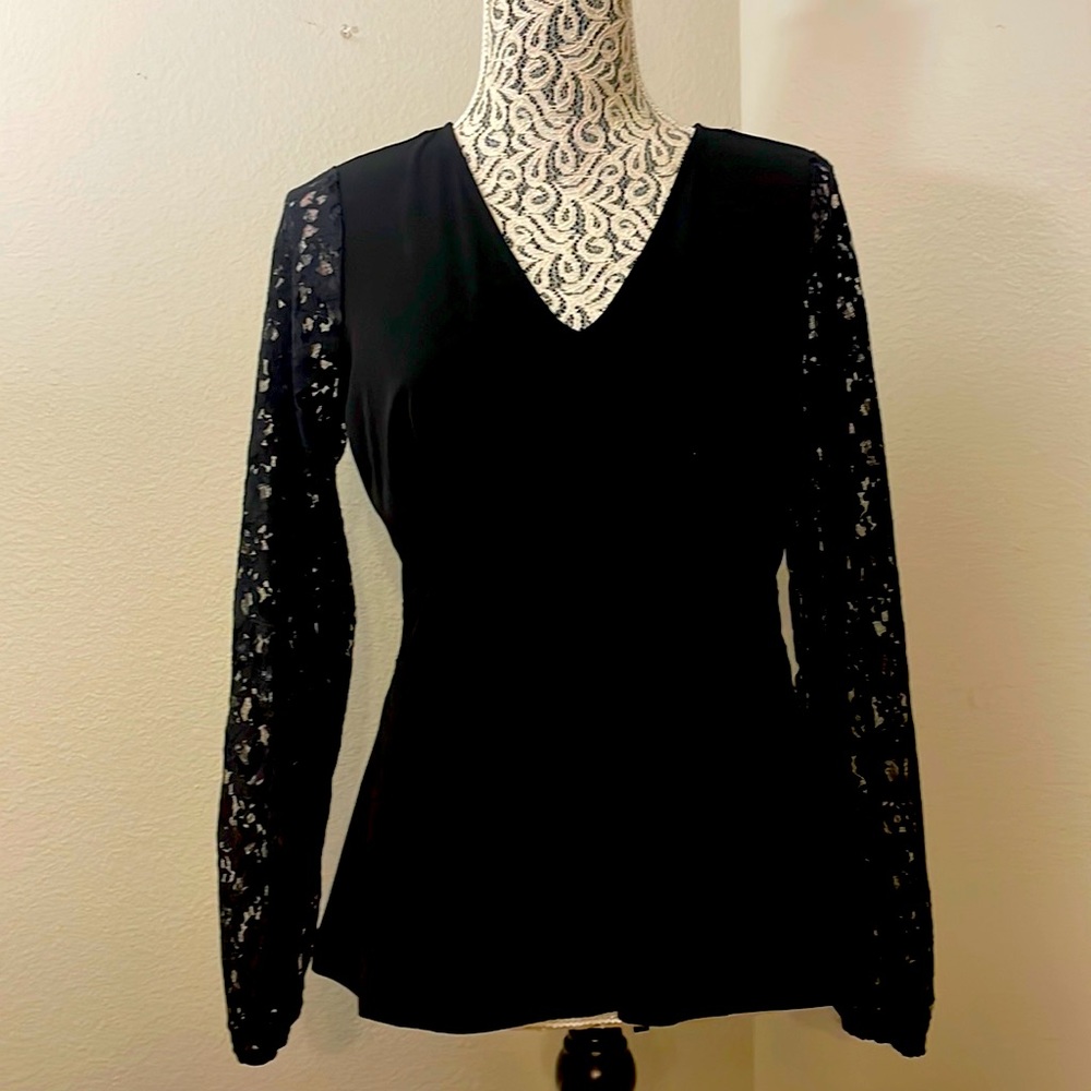 Black Michael kors top with v neck and lace long sleeve.